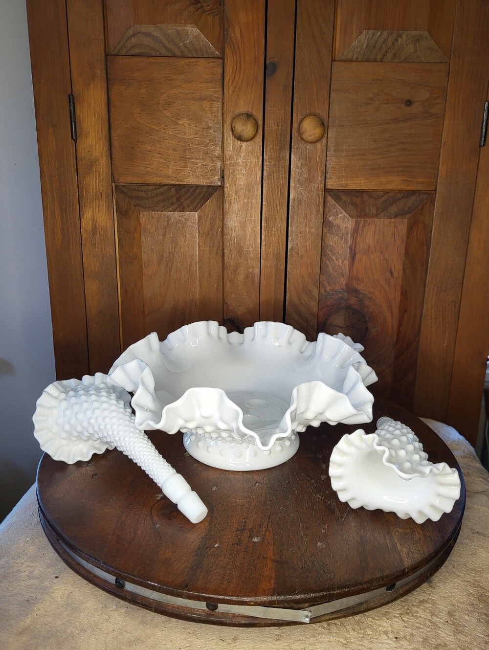 Fenton White Hobnail Milk Glass Epergne Centerpiece - Picture 7 of 12